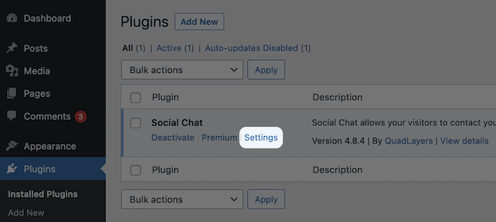 The Social Chat Settings link.