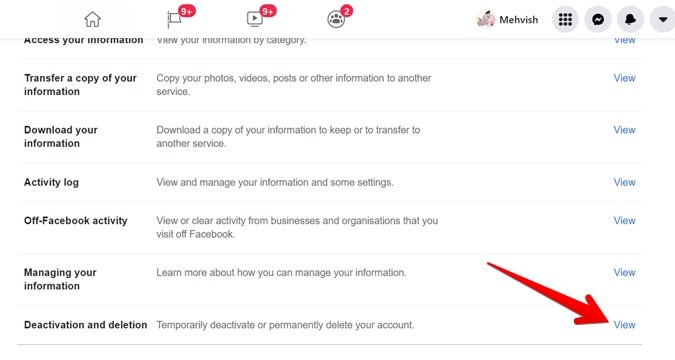 Facebook Account Information View