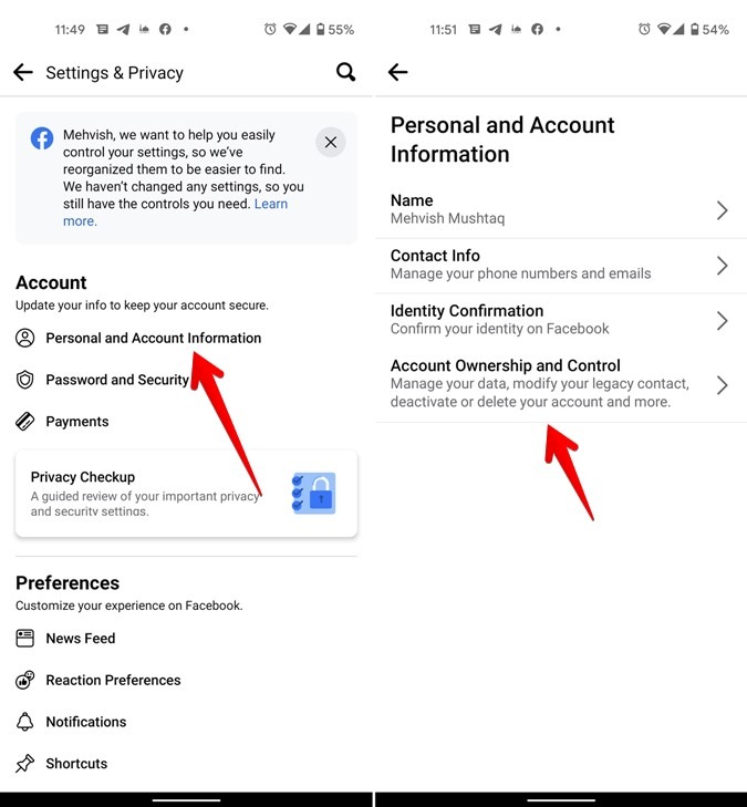 Facebook Mobile Personal and Account Information