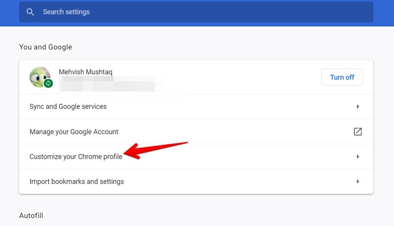 Google Chrome Customize Profile