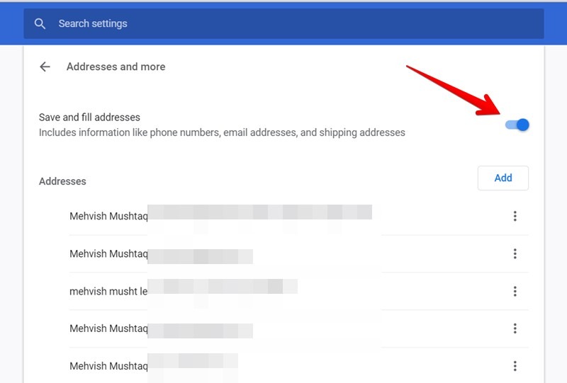 Google Chrome Disable Autofill Address