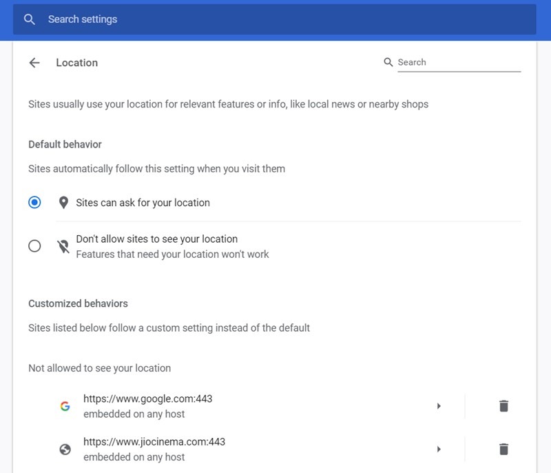 Google Chrome Site Settings Customize