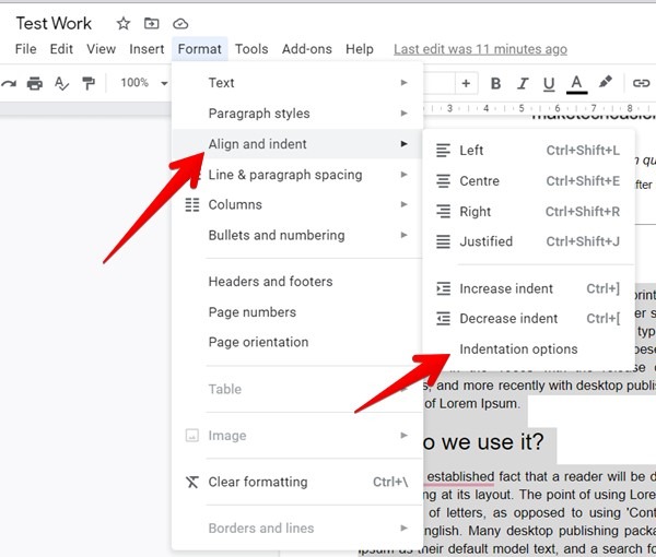 Google Docs Hanging Indent Add