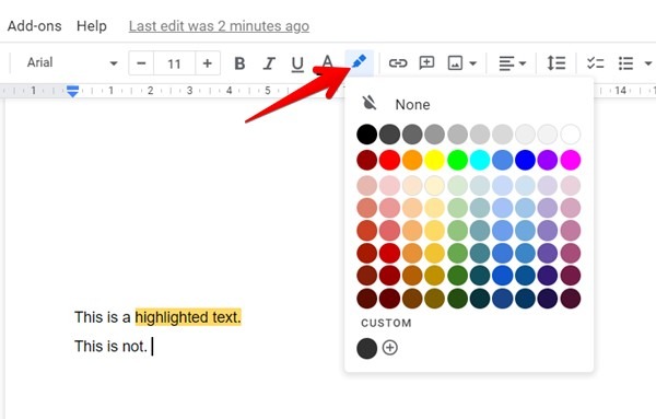 Google Docs Hightlight Text