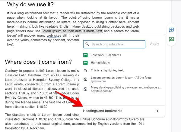 Google Docs Link Within Document
