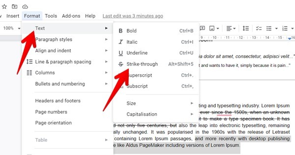 Google Docs Strikethrough Add