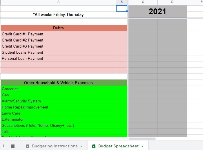 Google Docs Template Budgeting