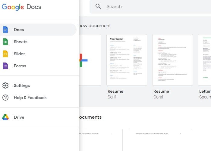 Google Docs Template Homescreen