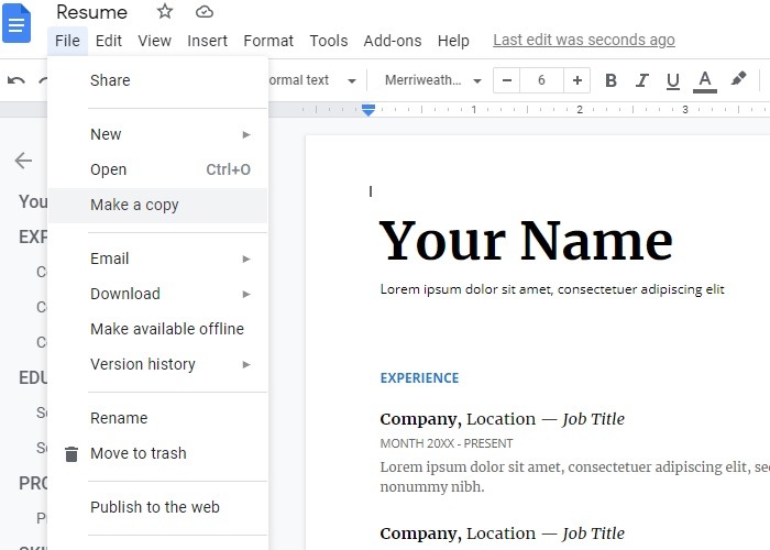 Google Docs Template Make A Copy
