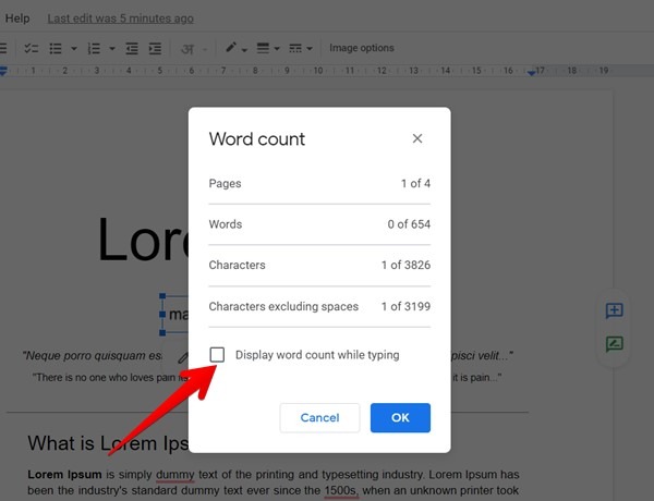 Google Docs Word Count While Typing