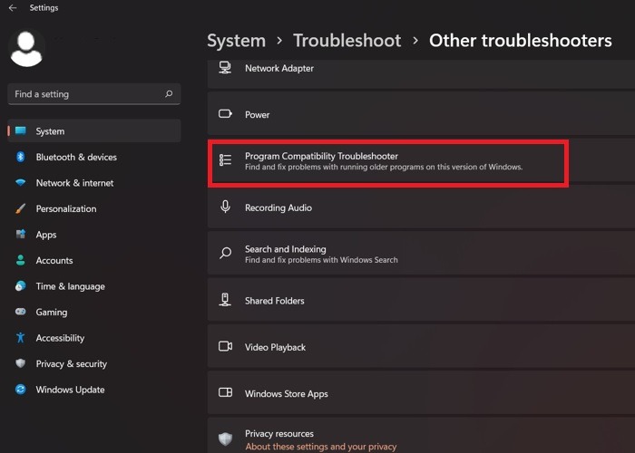 Program Compatibility Troubleshooter Windows11 Other Troubleshooters