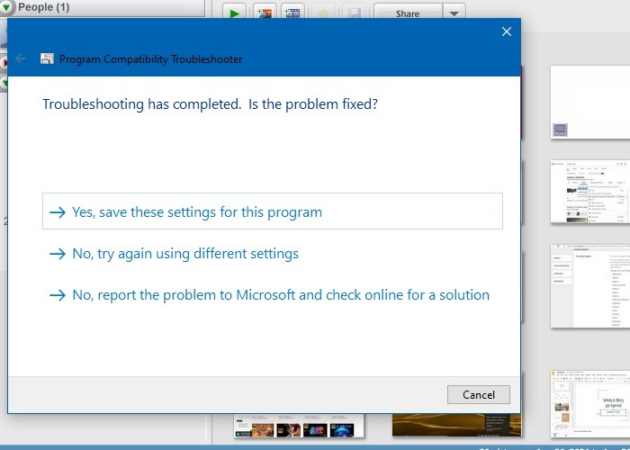 Program Compatibility Troubleshooter Yes Save Settings