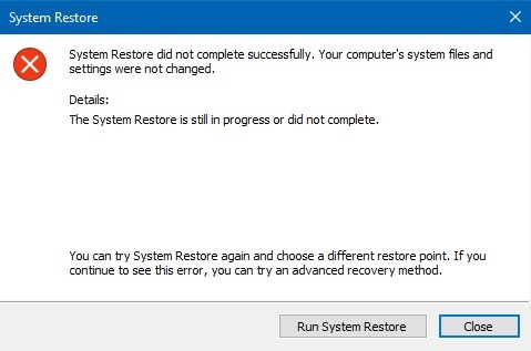 System Restore Failure