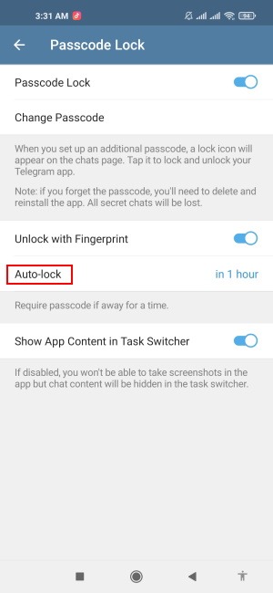 Telegram Passcode Lock Tap Auto Lock