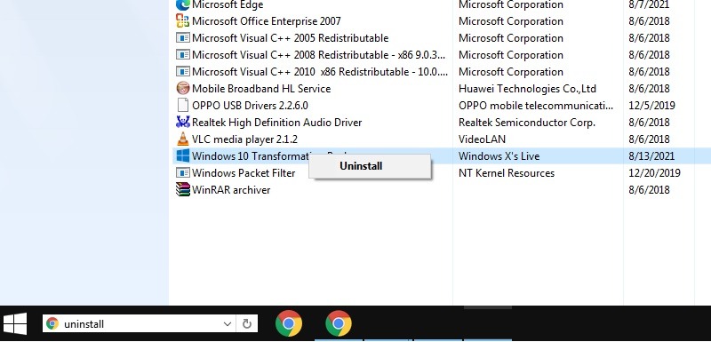 Windows10 Theme Windows7 Transformation Uninstall Theme Pack