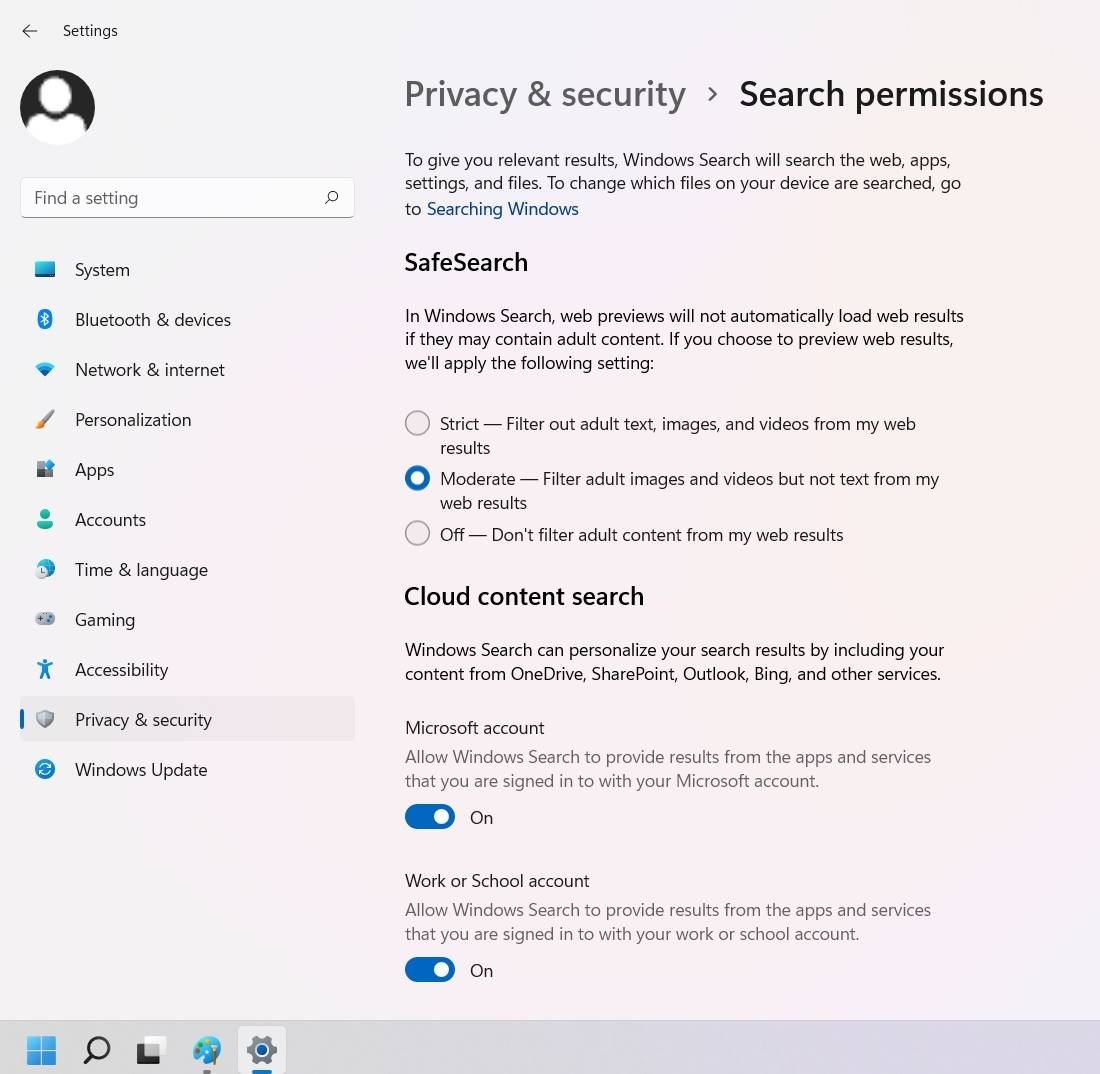 Windows11 Search Safesearch And Cloud Search