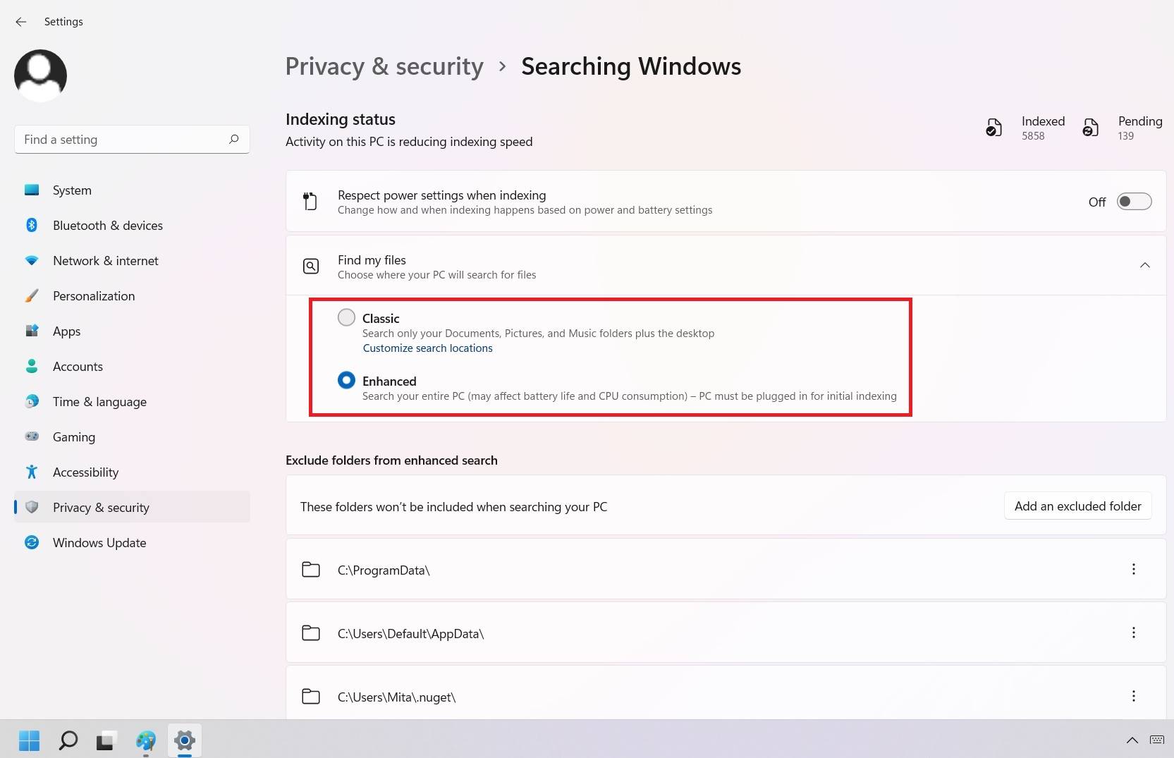 Windows11 Search Using Enhanced Search