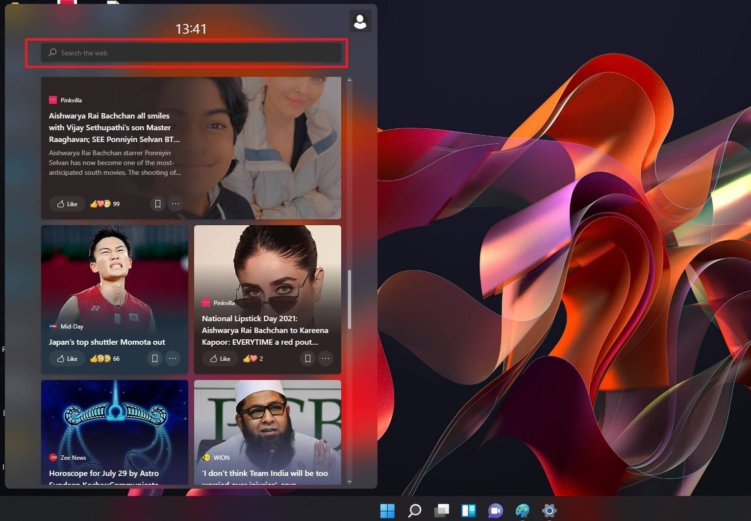 Windows11 Search Widgets Menu