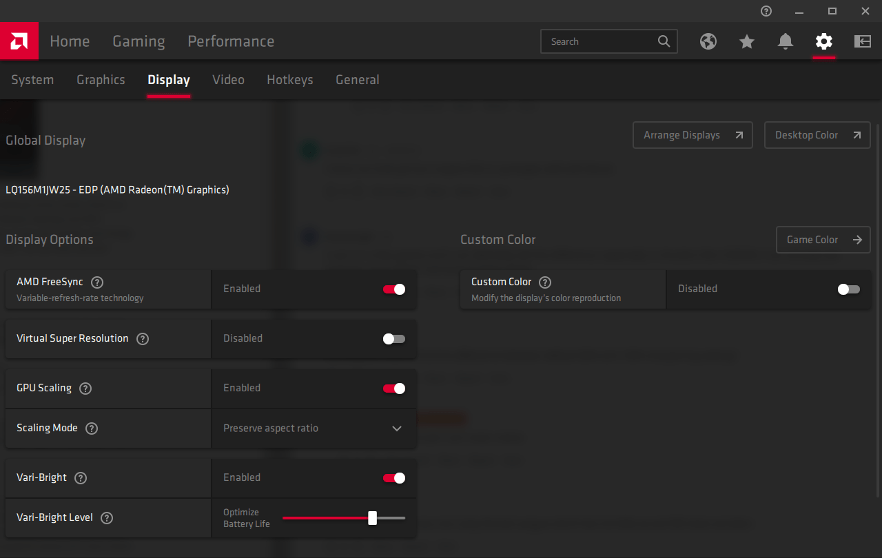 Amd Radeon Software Settings Display