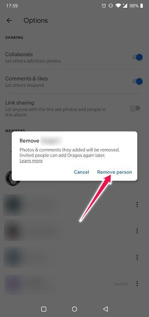 Disable Link Sharing Google Photos Android Confirm Removal