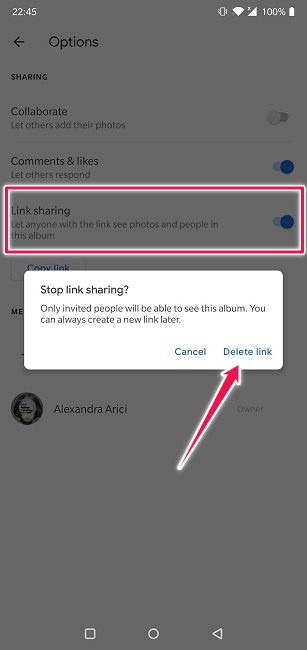 Disable Link Sharing Google Photos Android Delete Link Unshare Single Image