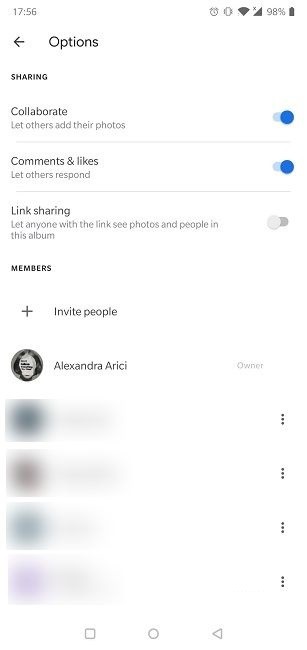 Disable Link Sharing Google Photos Android Members View 1