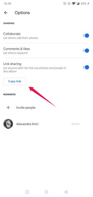 Disable Link Sharing Google Photos Copy Link