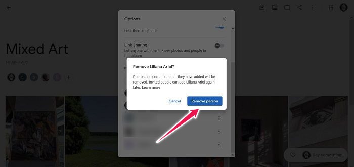 Disable Link Sharing Google Photos Web Confirm Removal