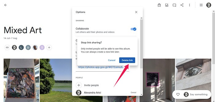 Disable Link Sharing Google Photos Web Delete Link