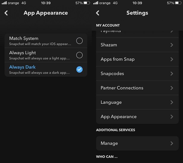 How To Turn Dark Mode Snapchat Ios Dark Mode Enabled