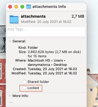 Screenshot showing the locked section on file info in Mac