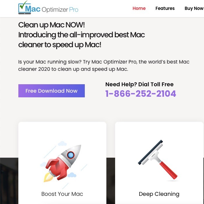 Screenshot showing homepage for Mac Optimizer Pro