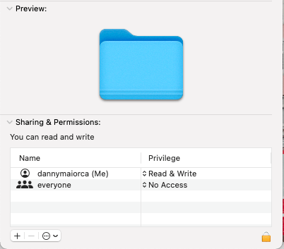Screenshot showing Mac sharing and permissions