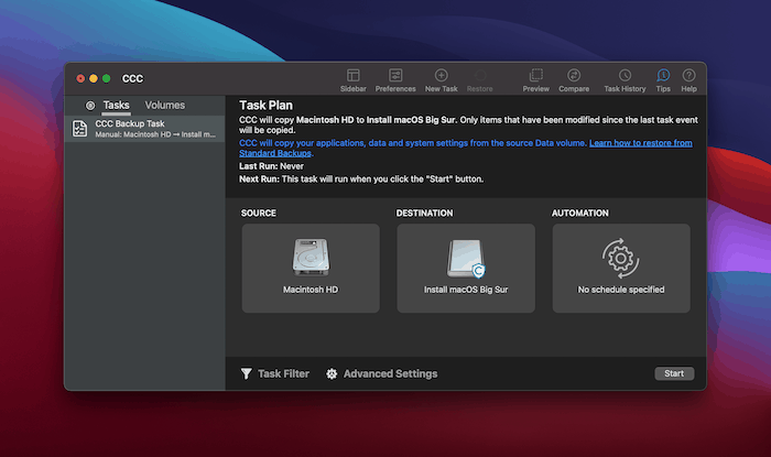 The Carbon Copy Cloner app.