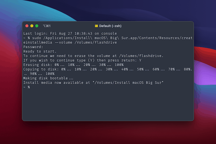 The entire copying process for the USB drive within Terminal.