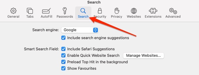 Search Settings Safari