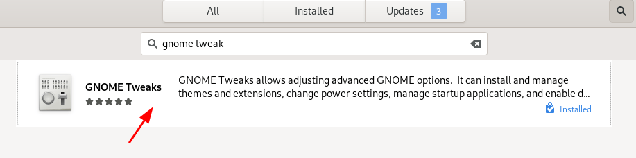 Software Center Gnome Tweak Tool