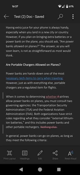 Track Changes Word Android Edited Text View