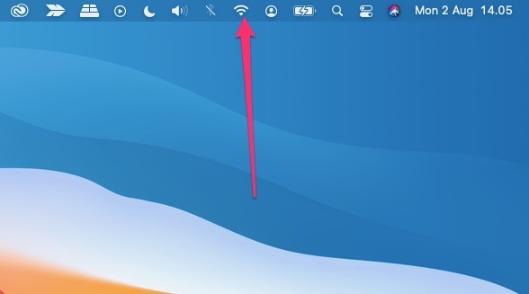 Screenshot showing where to select the Wi-Fi logo on a Macbook Air