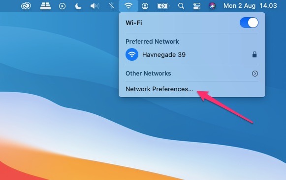 Screenshotting showing where to choose Wi-Fi network preferences on Mac