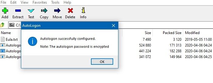 Automatic Login Win10 Sysinternals Autologon Configured