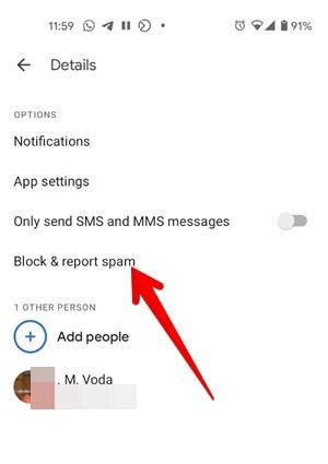Block Number Android Messages