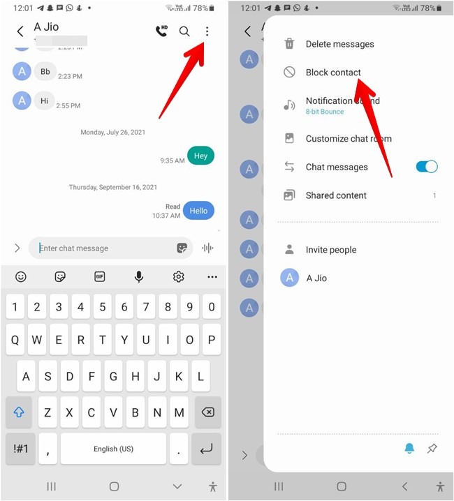 Block Number Samsung Messages