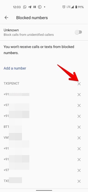 Block Number Unblock Android