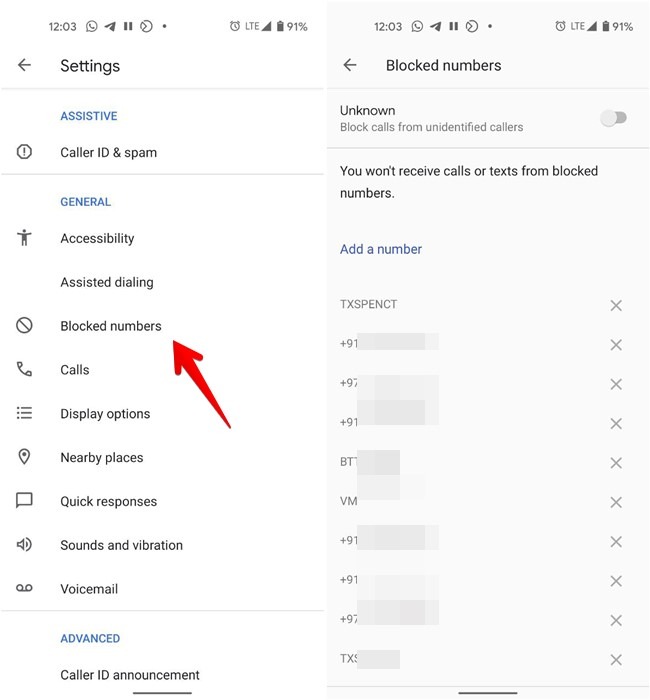 Block Number View All List Android