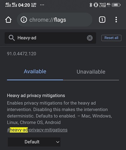 Chrome Android Flags Heavy Ad Intervention