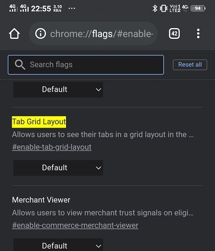 Chrome Android Flags Tab Grid Layout