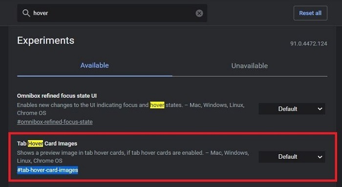 Chrome Android Flags Tab Hover Cards