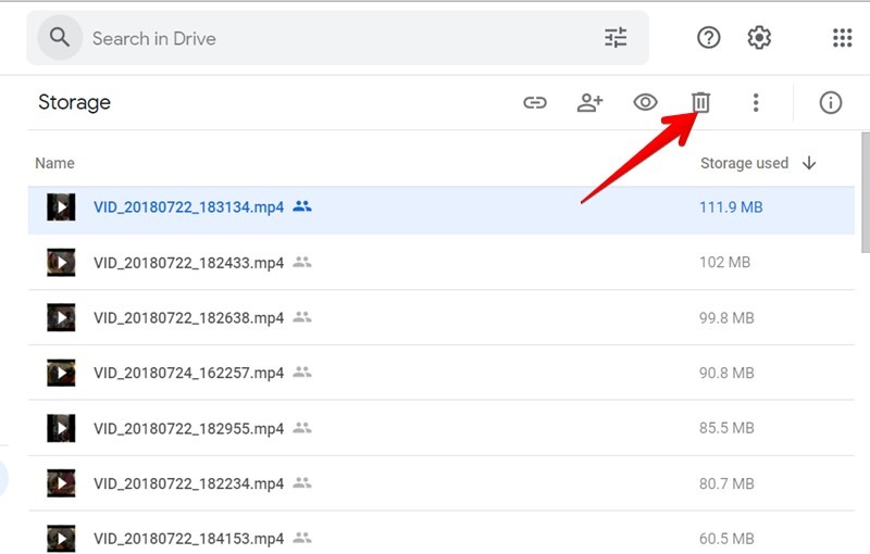Google Drive Delete Files Size