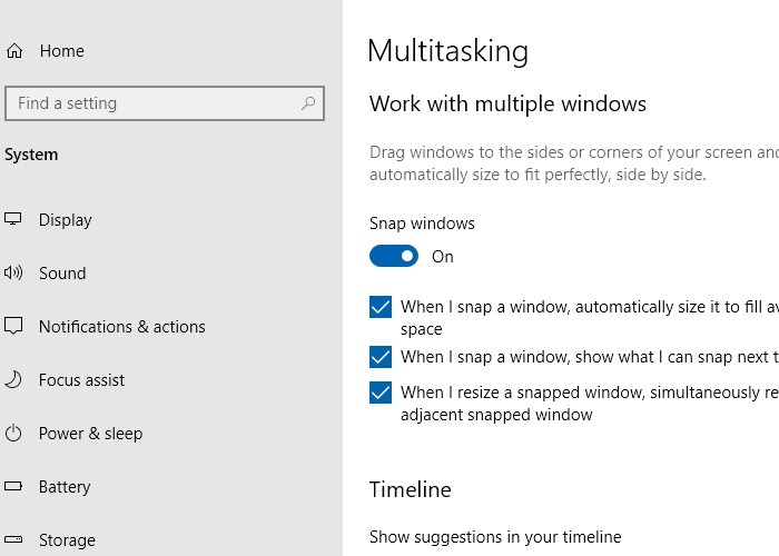 Snap Windows Windows10 Multitasking Settings